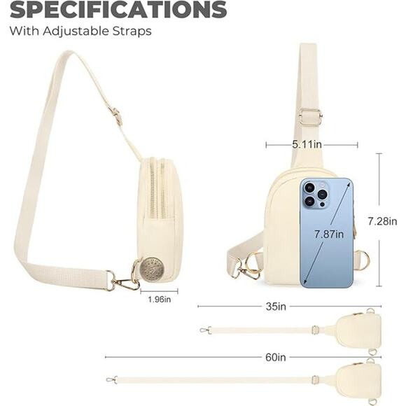 2 For $15  Khaki Sling Chest Bag  Zipper Adjustable Strap Fashion Sling Pack - Picture 2 of 7